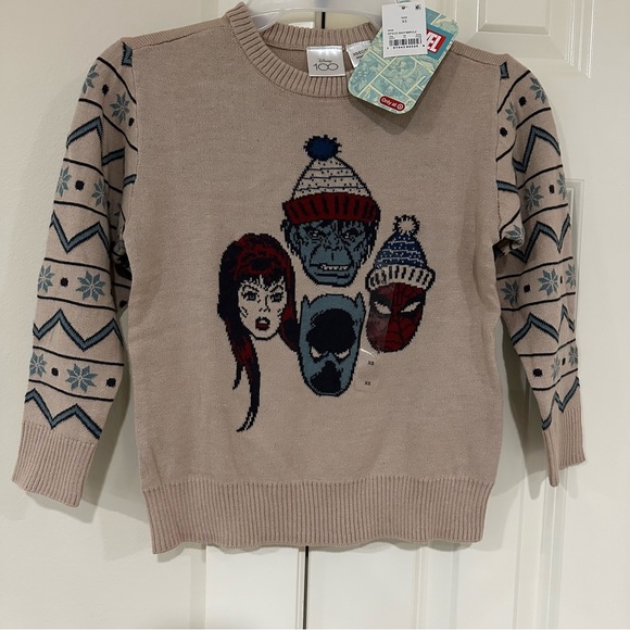 Boys Small Disney Marvel Avengers Winter Holiday Tan Snowflake Sweater - Picture 3 of 12